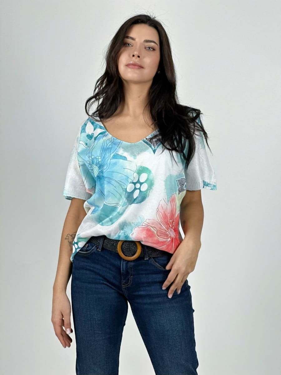 Polera Italiana Con Flores A1-3314