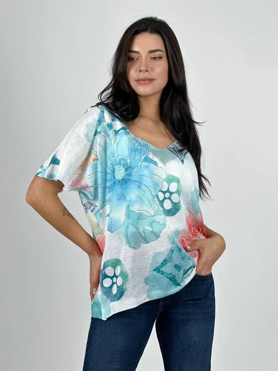 Polera Italiana Con Flores A1-3313