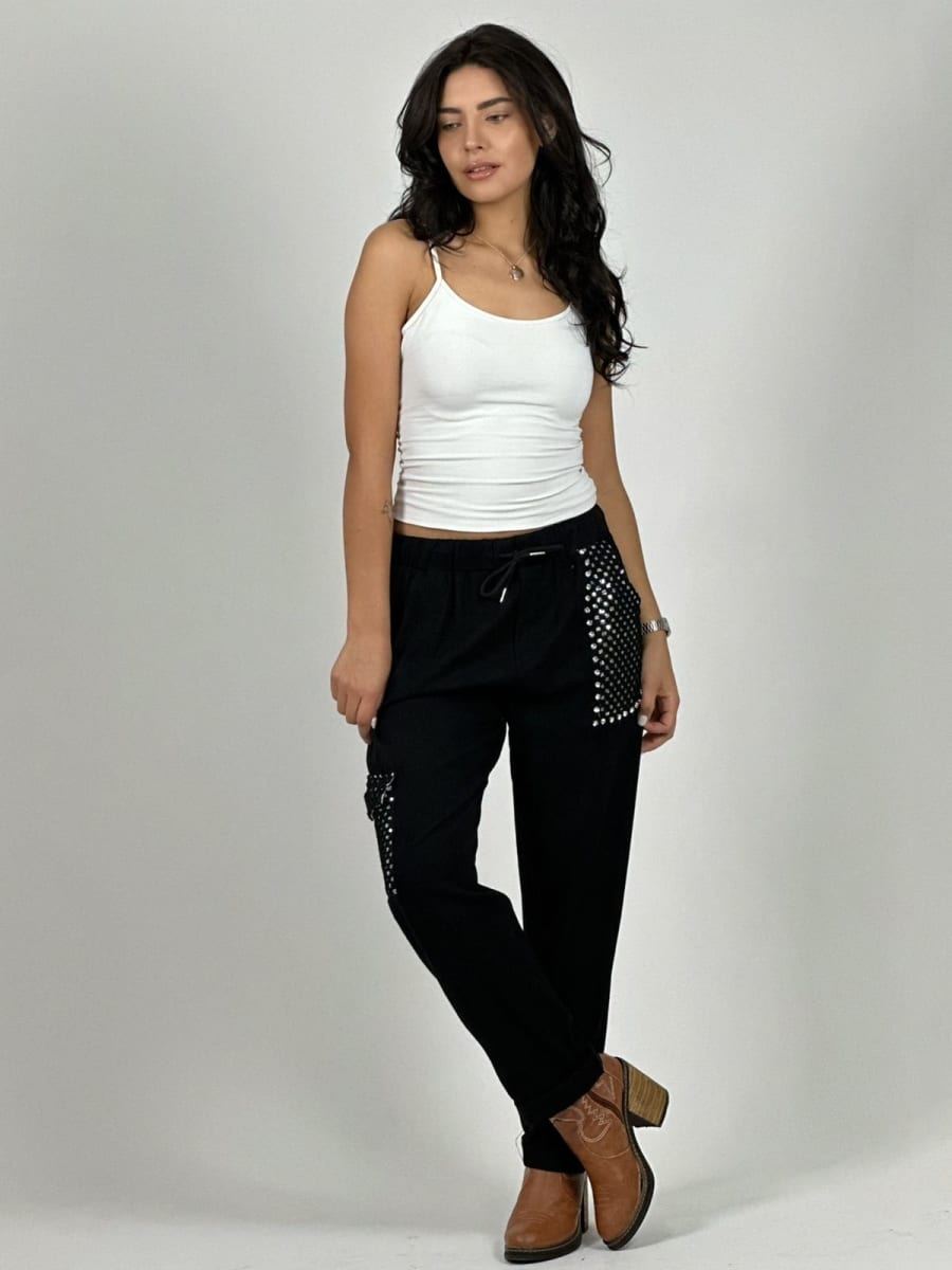 Jogger Lino Con Bolsillo Cargo Tejido Hilo A1-143