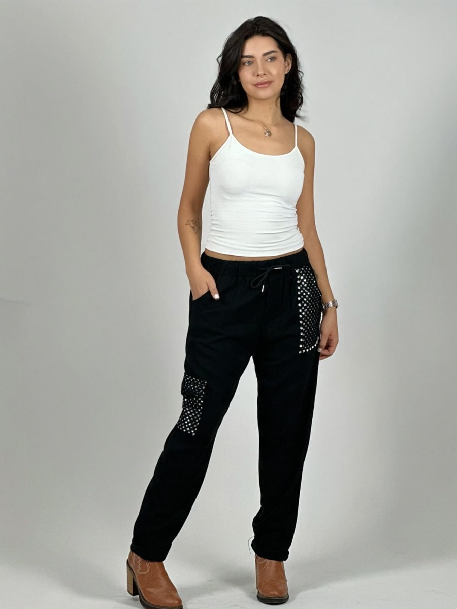 Jogger Lino Con Bolsillo Cargo Tejido Hilo A1-141