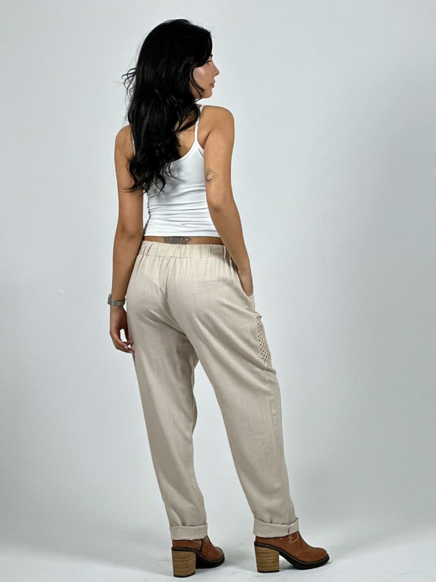 Jogger Lino Con Bolsillo Cargo Tejido Hilo A1-147