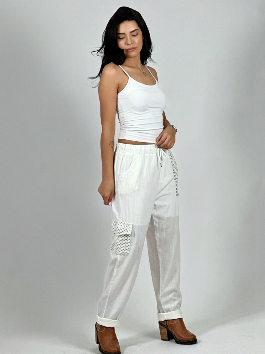 Jogger Lino Con Bolsillo Cargo Tejido Hilo A1-1410