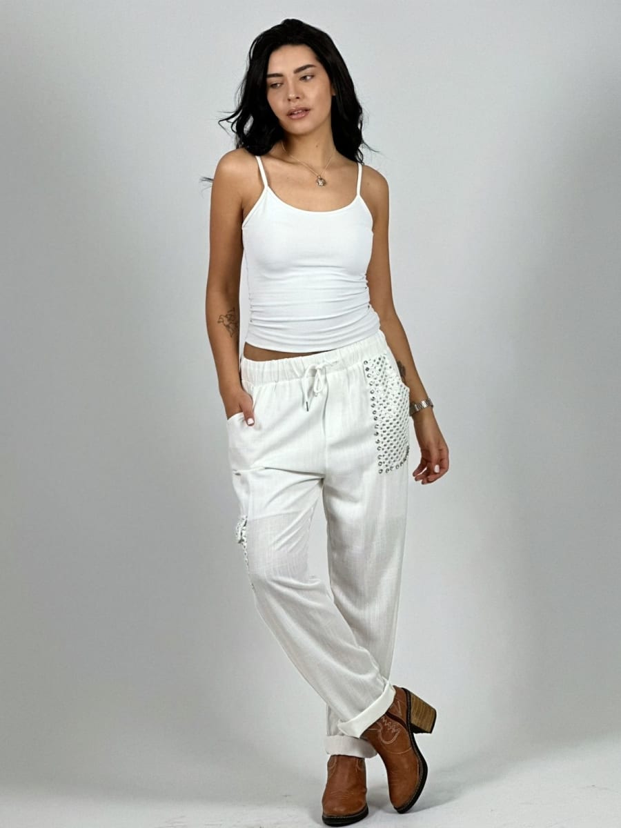 Jogger Lino Con Bolsillo Cargo Tejido Hilo A1-149