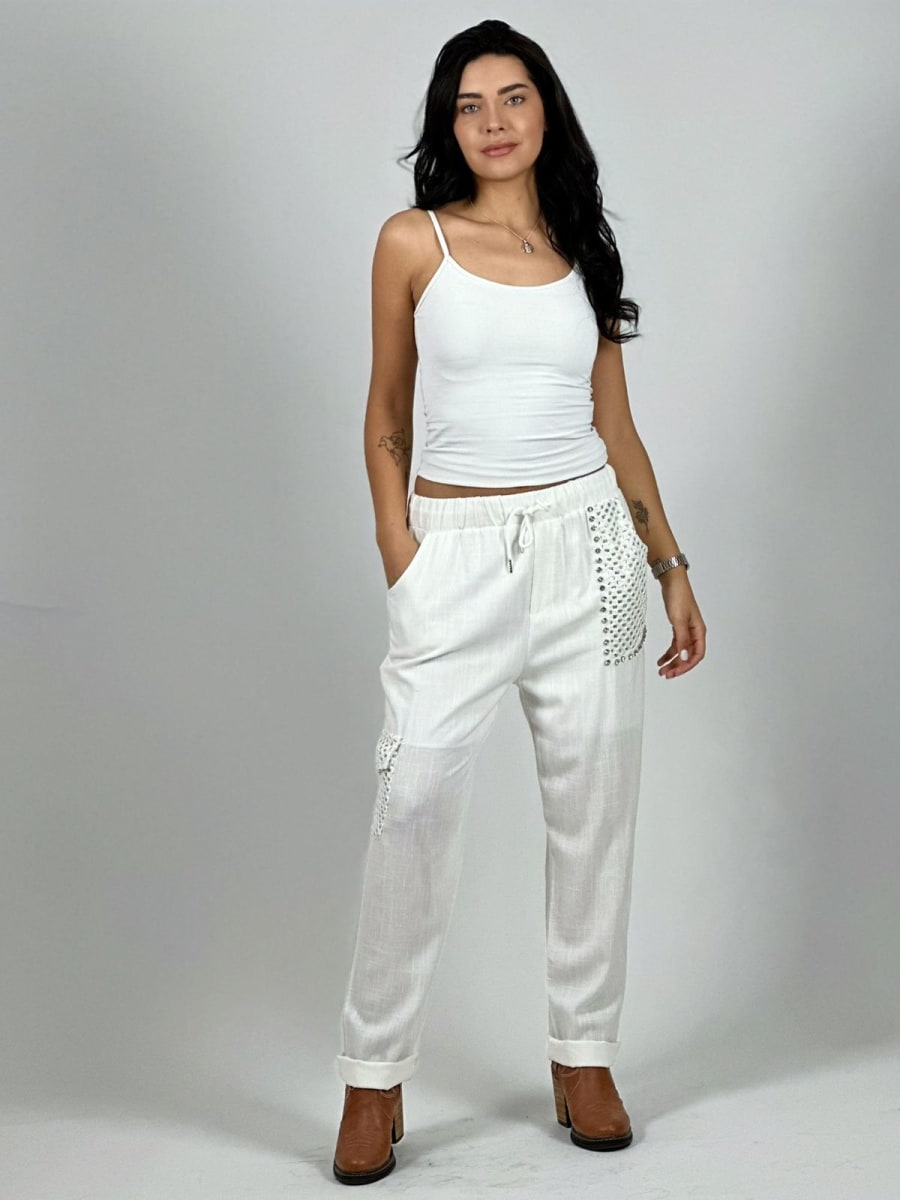 Jogger Lino Con Bolsillo Cargo Tejido Hilo A1-148