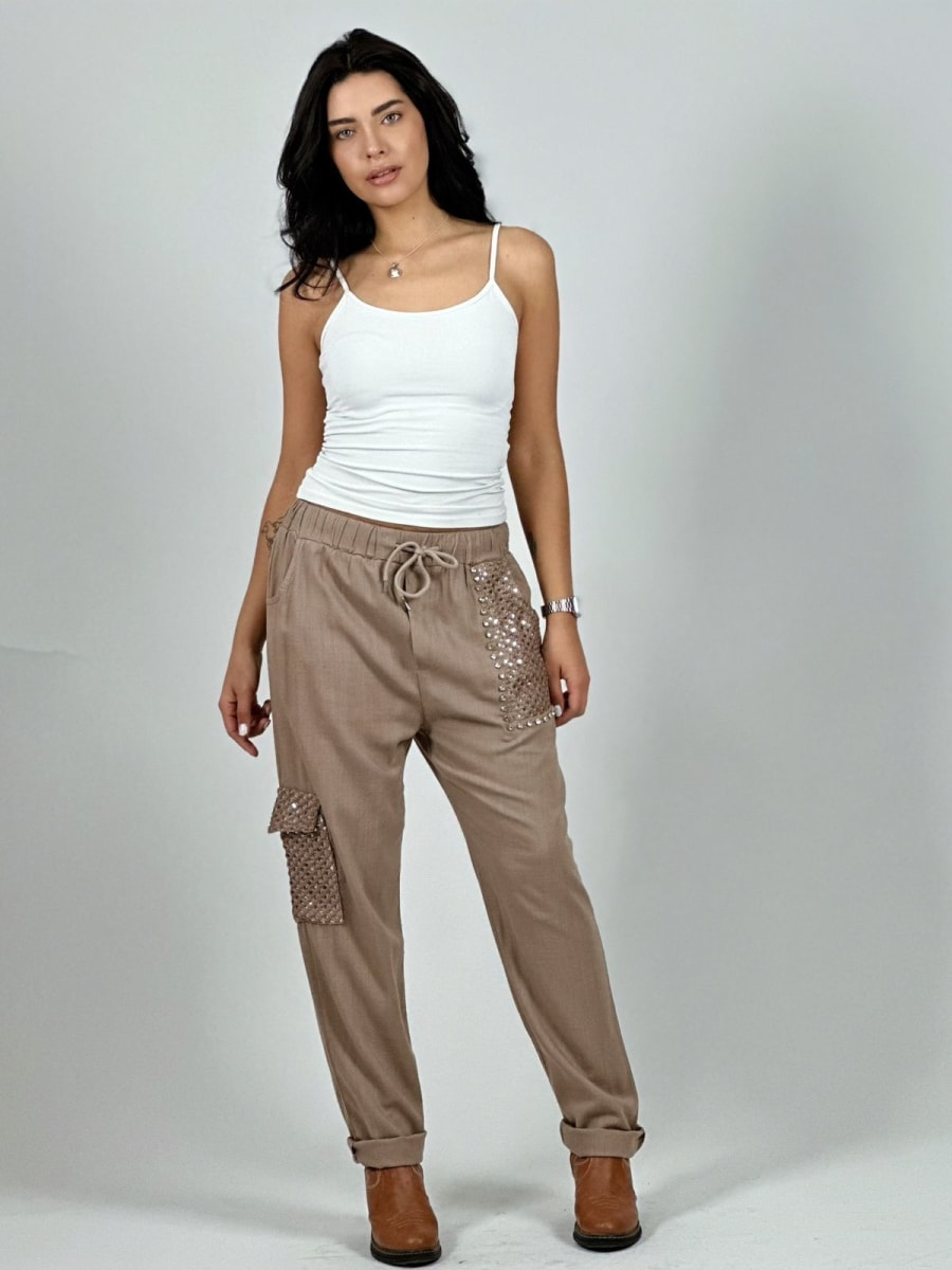 Jogger Lino Con Bolsillo Cargo Tejido Hilo A1-1412