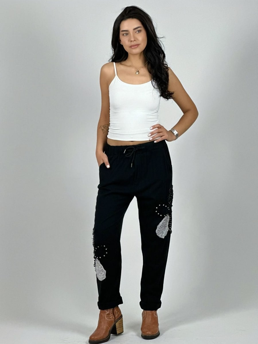 Jogger Lino Flor Brillo con Tejido A2-562