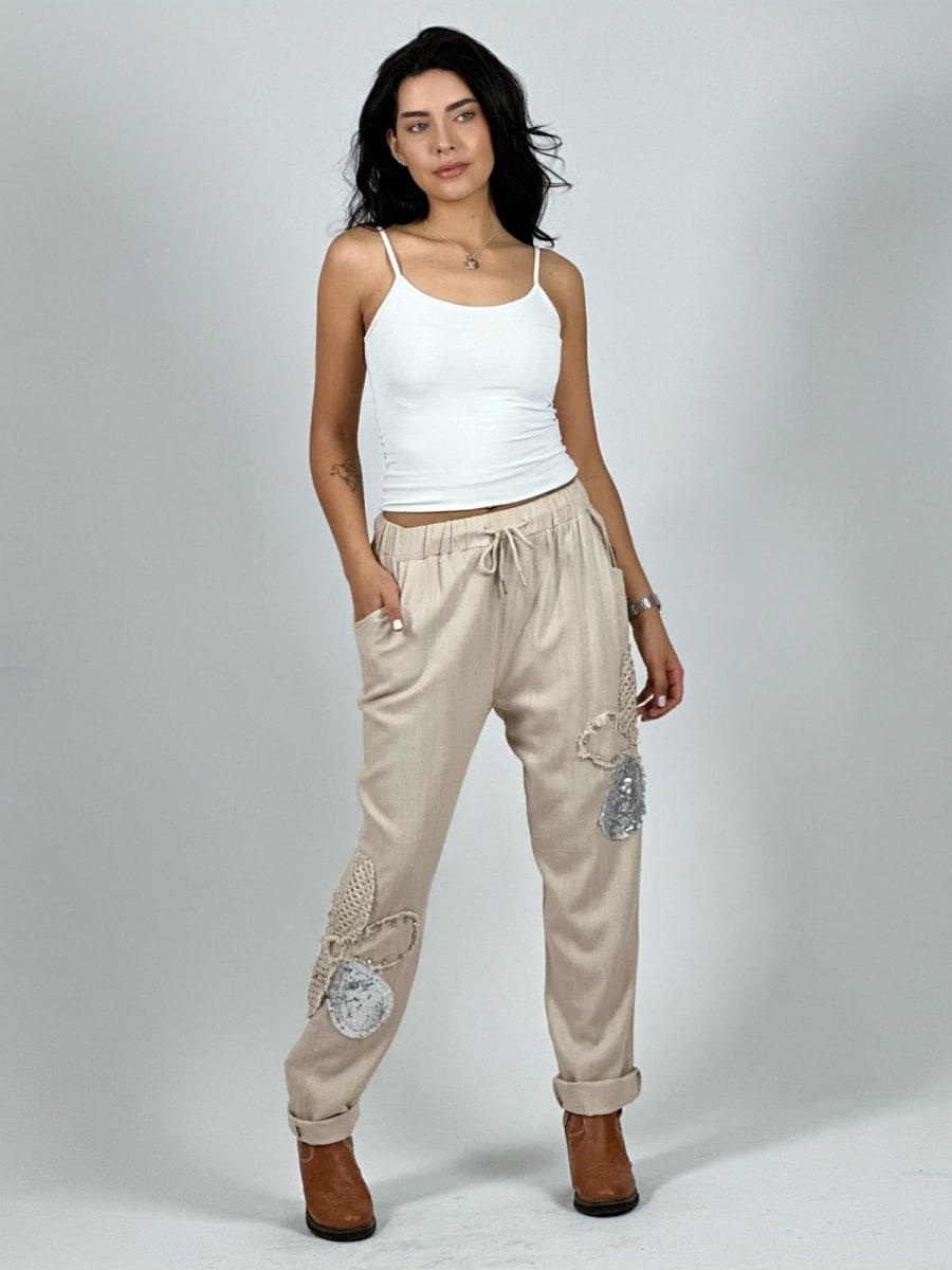 Jogger Lino Flor Brillo con Tejido A2-569