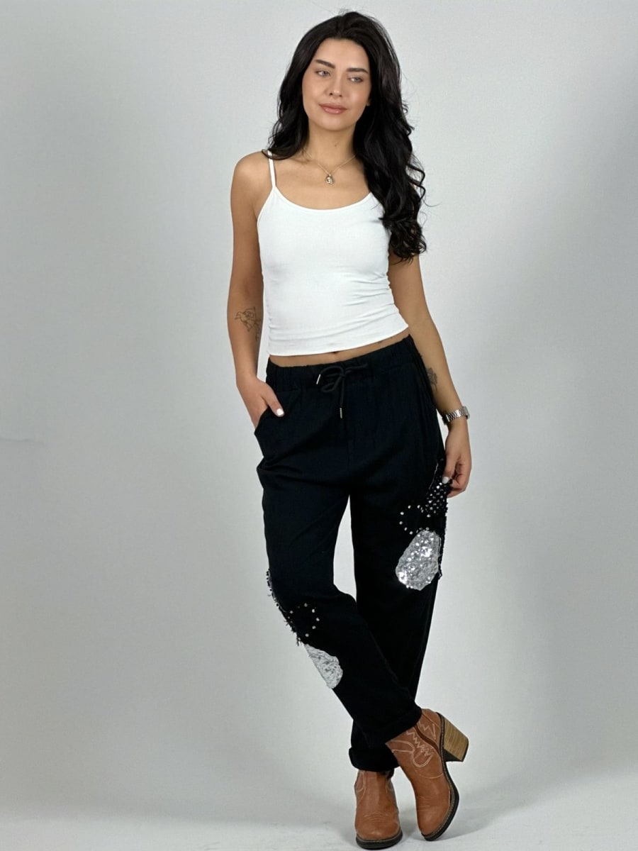 Jogger Lino Flor Brillo con Tejido A2-561