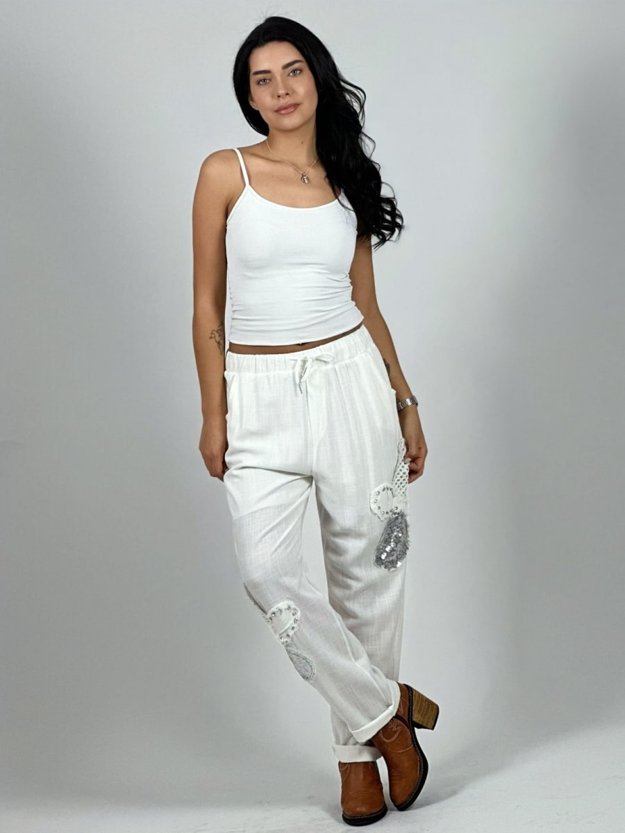 Jogger Lino Flor Brillo con Tejido A2-565