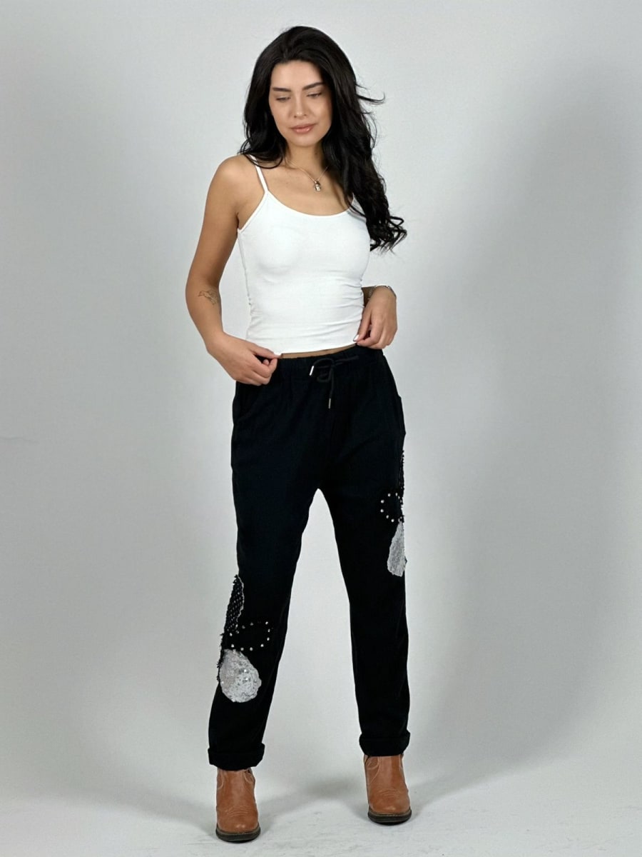 Jogger Lino Flor Brillo con Tejido A2-563