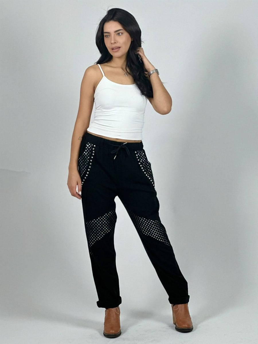 Jogger Lino Con Bolsillo y Lineas Cruzada Tejido Hilo A1-272