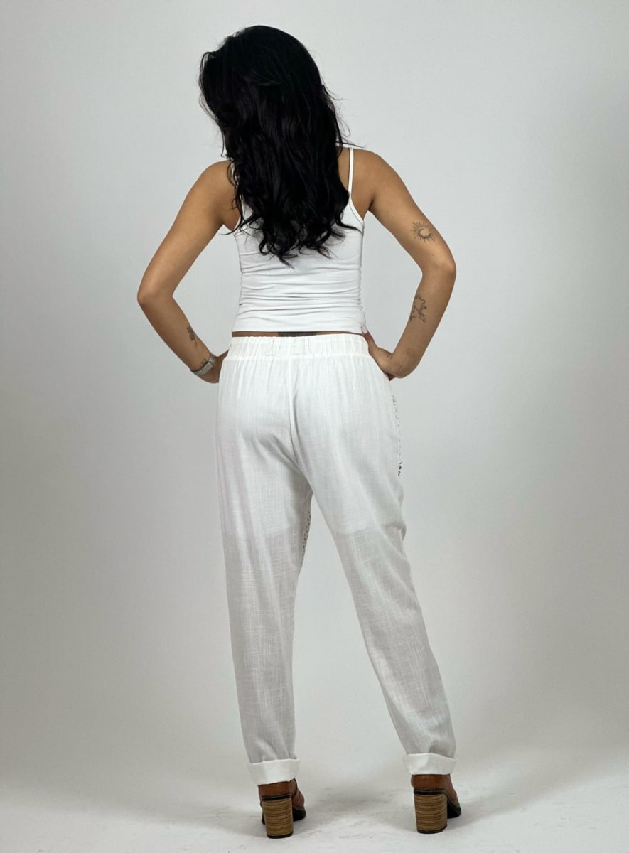 Jogger Lino Con Bolsillo y Lineas Cruzada Tejido Hilo A1-276