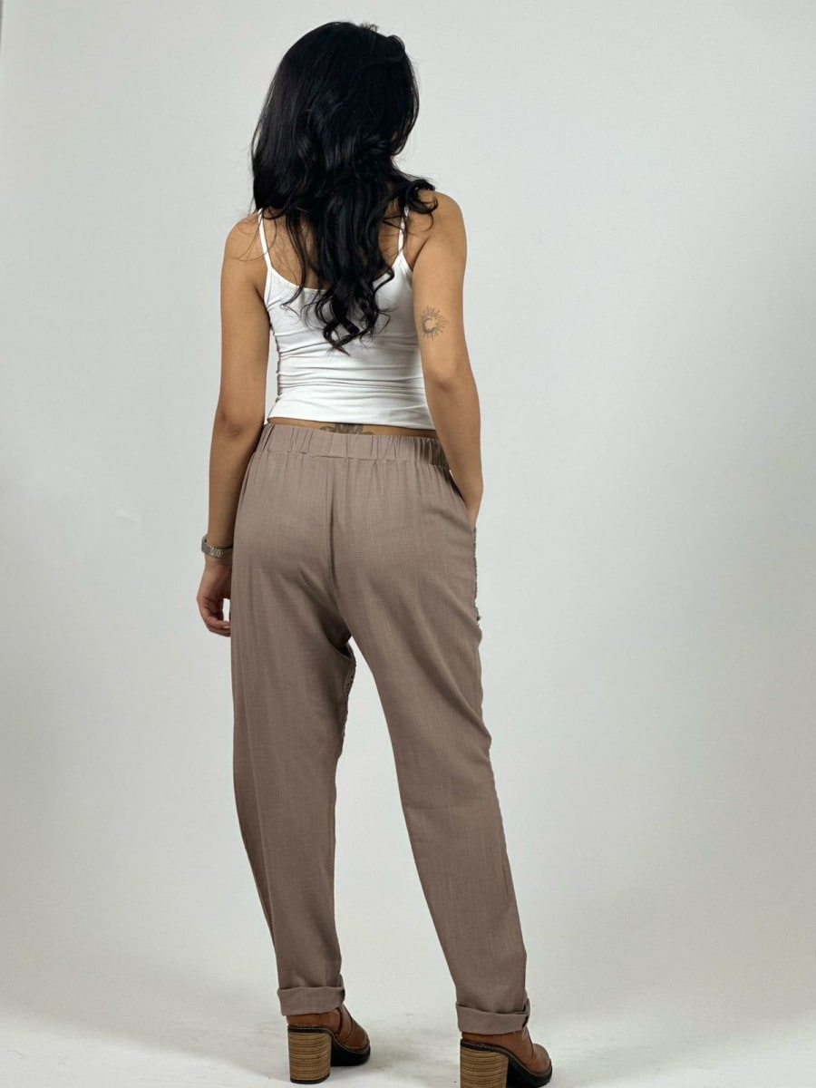 Jogger Lino Con Bolsillo y Lineas Cruzada Tejido Hilo A1-279