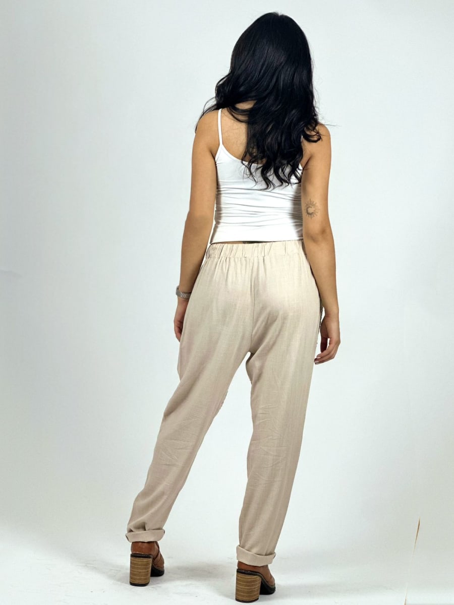 Jogger Lino Con Bolsillo y Lineas Cruzada Tejido Hilo A1-2712