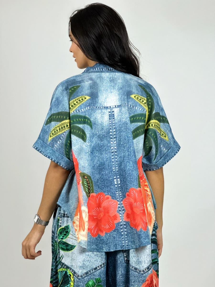 Blusa Viscosa Amarrada Palmeras con Guacamayos A1-204
