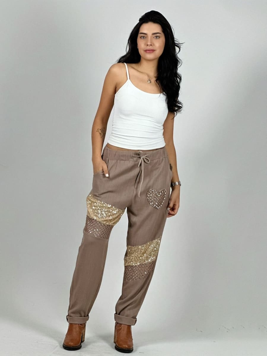 Jogger Lino Con Corazon y Lineas Diagonales Con Brillo A1-167