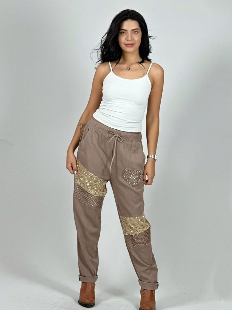 Jogger Lino Con Corazon y Lineas Diagonales Con Brillo A1-168