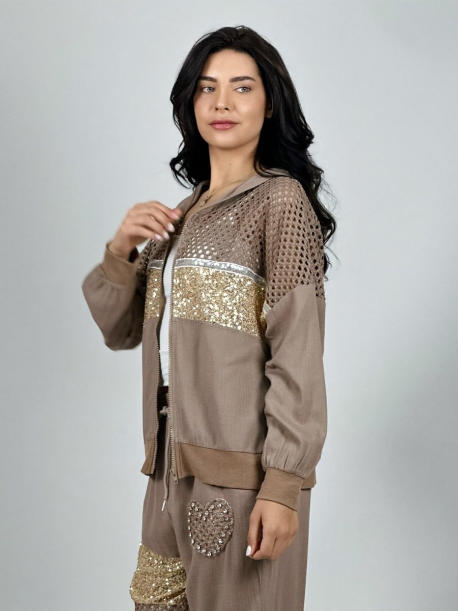 Poleron Lino con Brillo Mitad Tejido A1-211