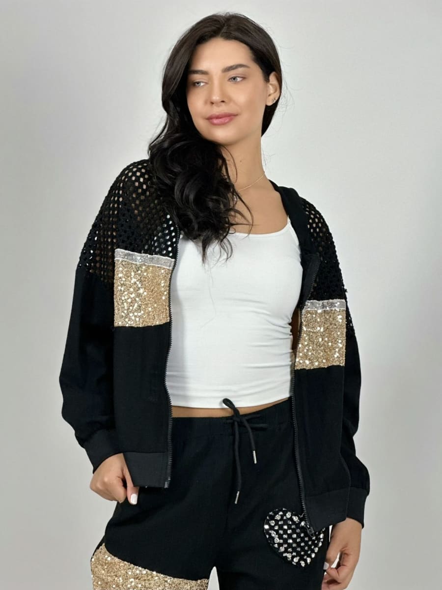 Poleron Lino con Brillo Mitad Tejido A1-22