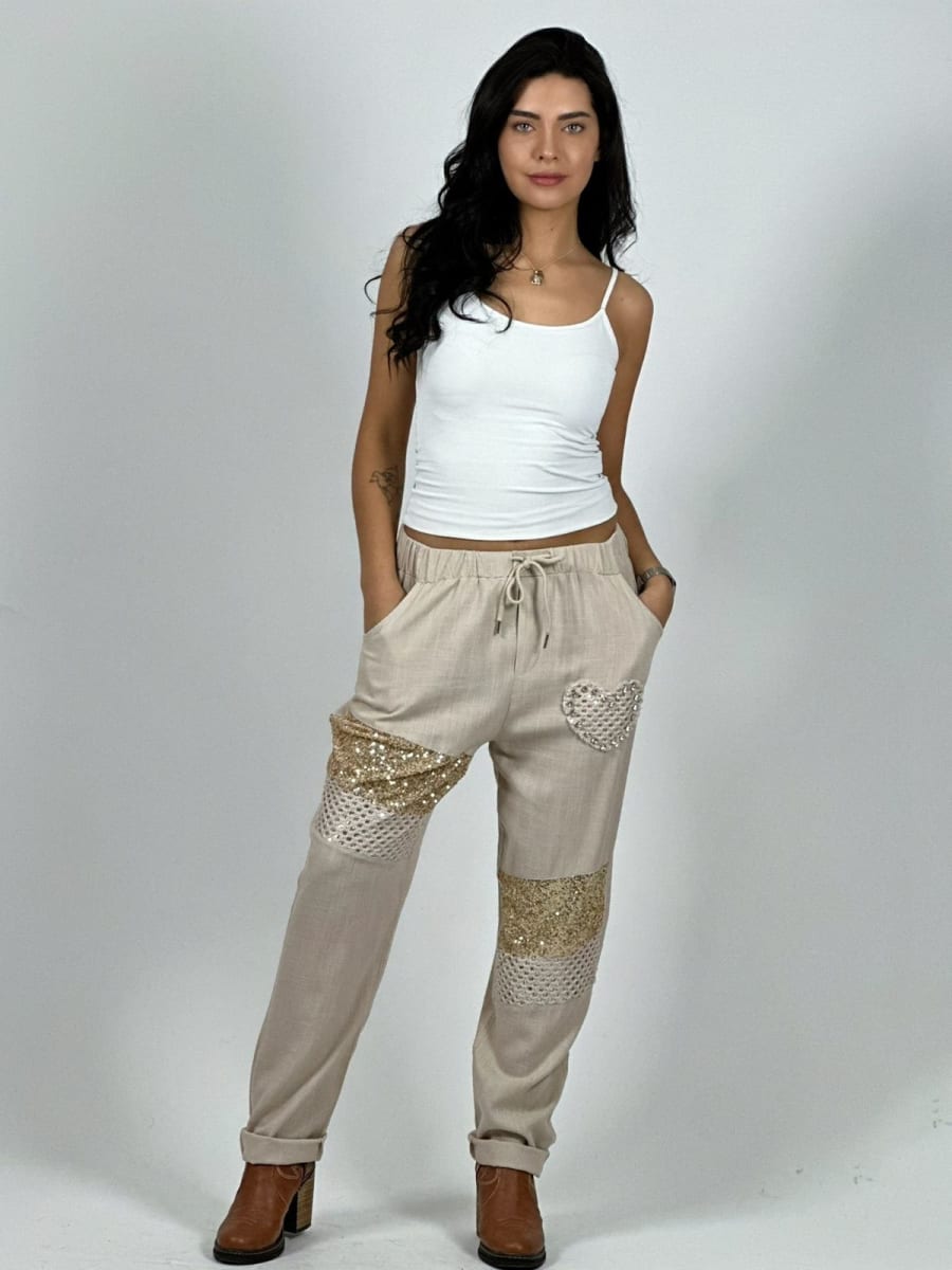 Jogger Lino Con Corazon y Lineas Diagonales Con Brillo A1-161