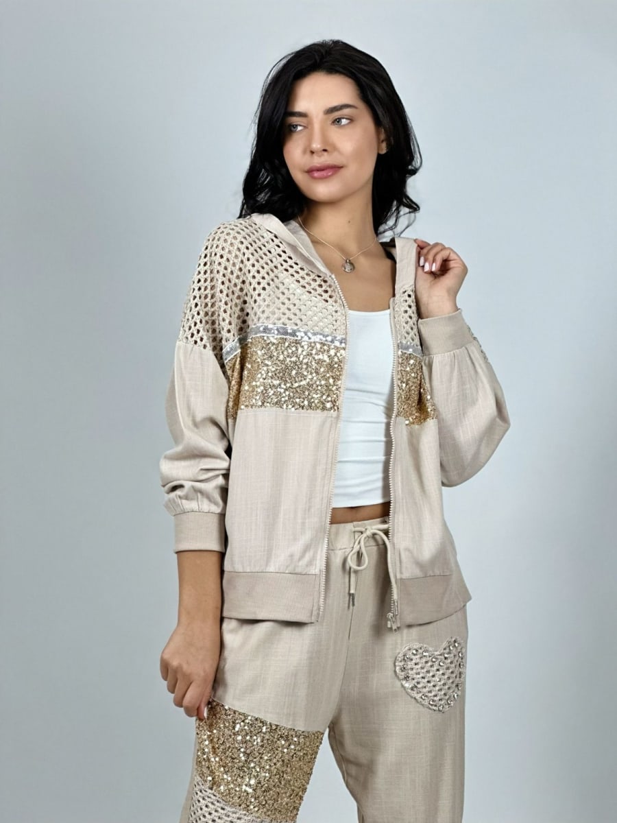 Poleron Lino con Brillo Mitad Tejido A1-25