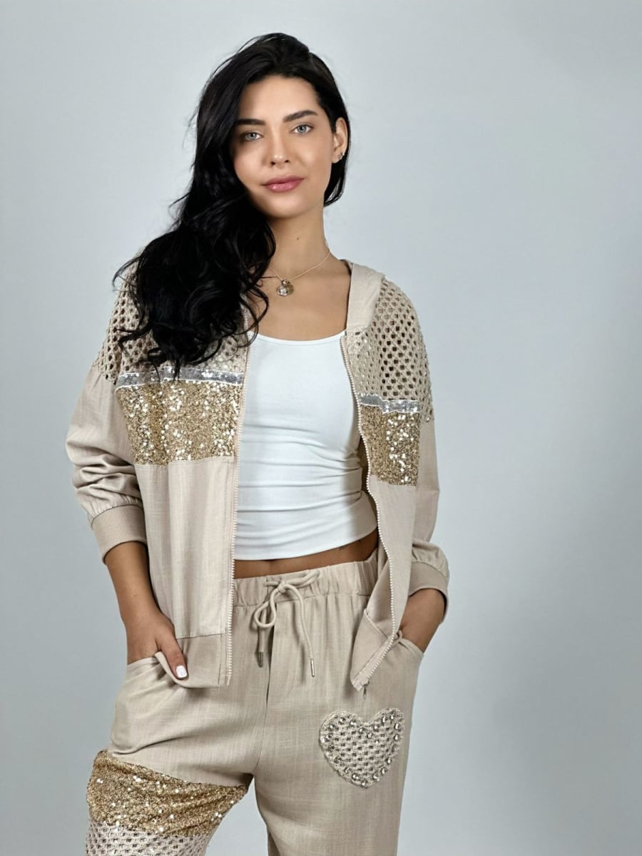 Poleron Lino con Brillo Mitad Tejido A1-24