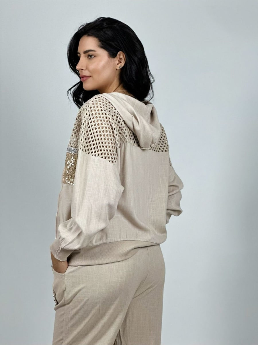 Poleron Lino con Brillo Mitad Tejido A1-26