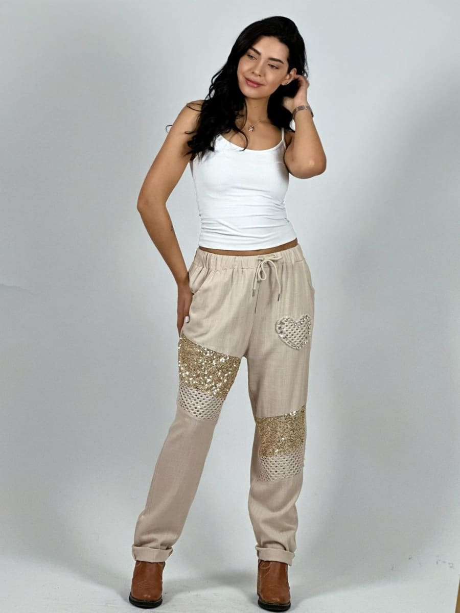 Jogger Lino Con Corazon y Lineas Diagonales Con Brillo A1-162