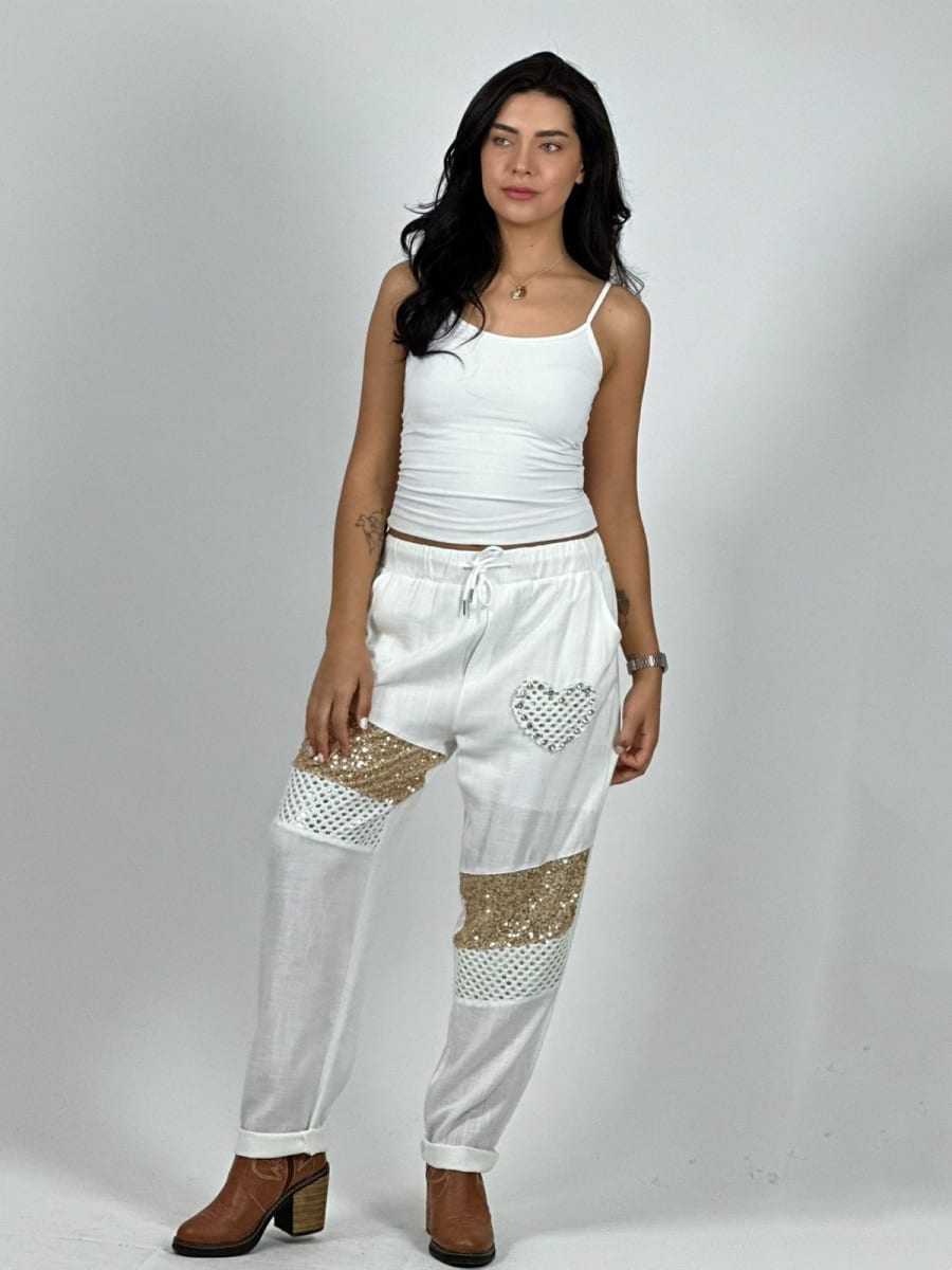 Jogger Lino Con Corazon y Lineas Diagonales Con Brillo A1-164