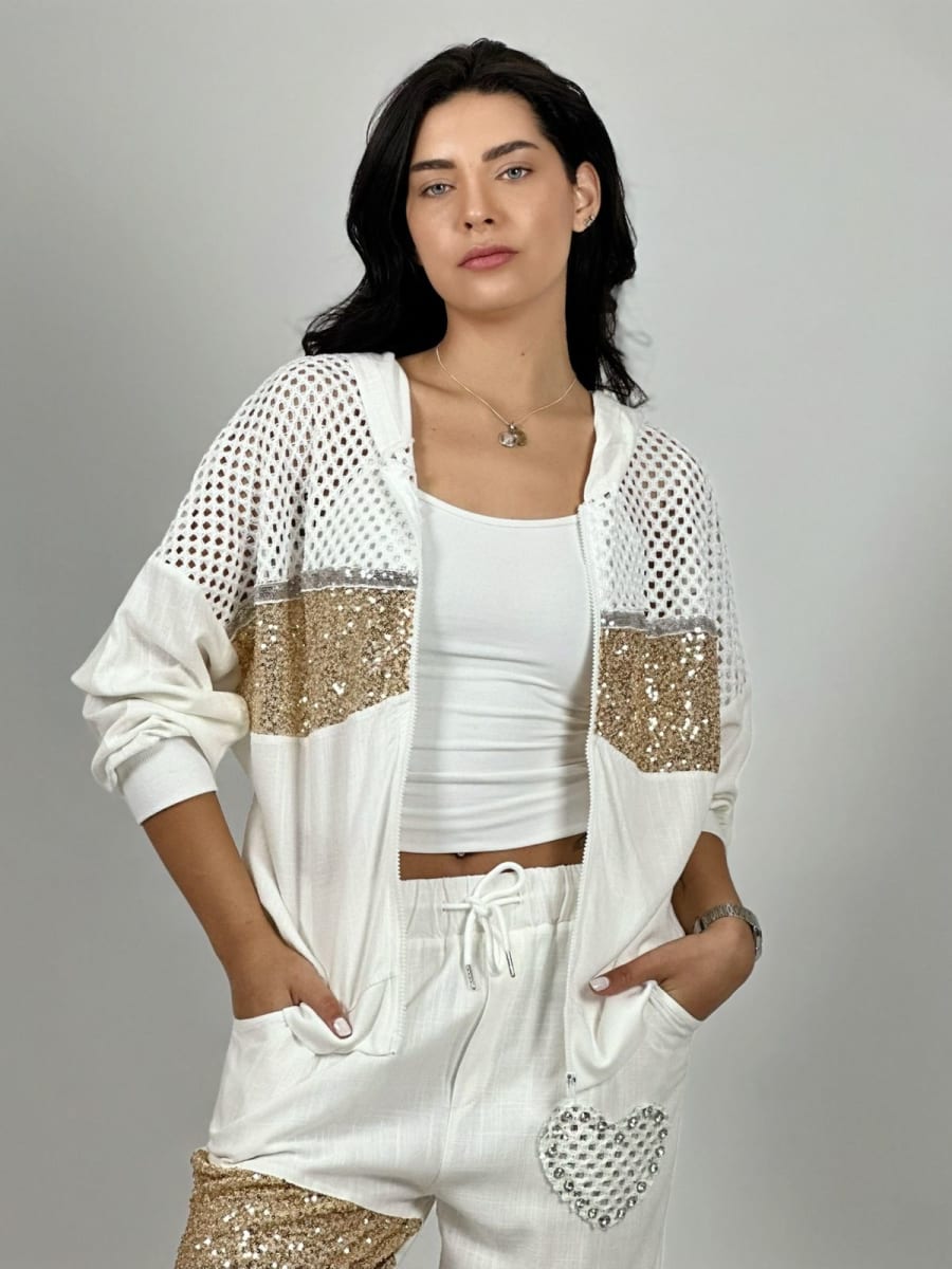 Poleron Lino con Brillo Mitad Tejido A1-27