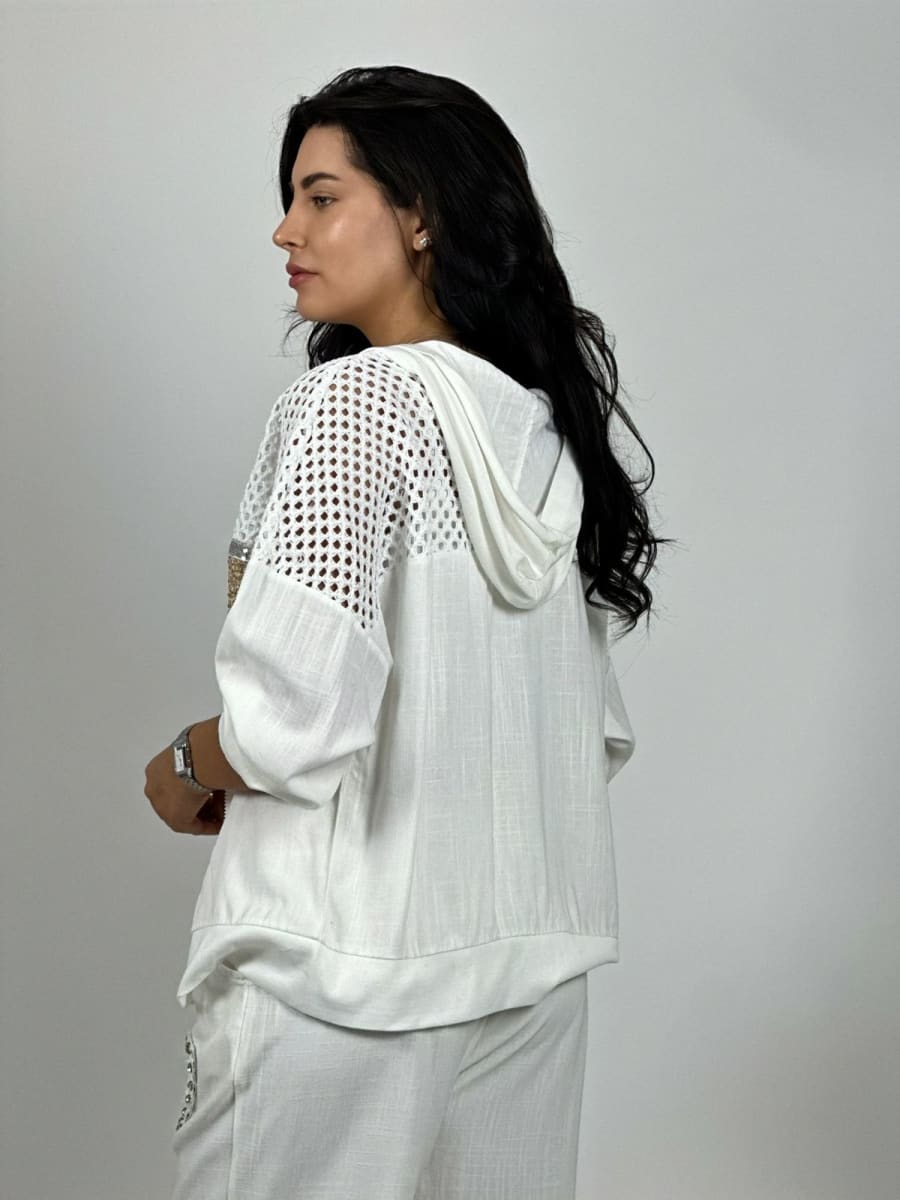 Poleron Lino con Brillo Mitad Tejido A1-29