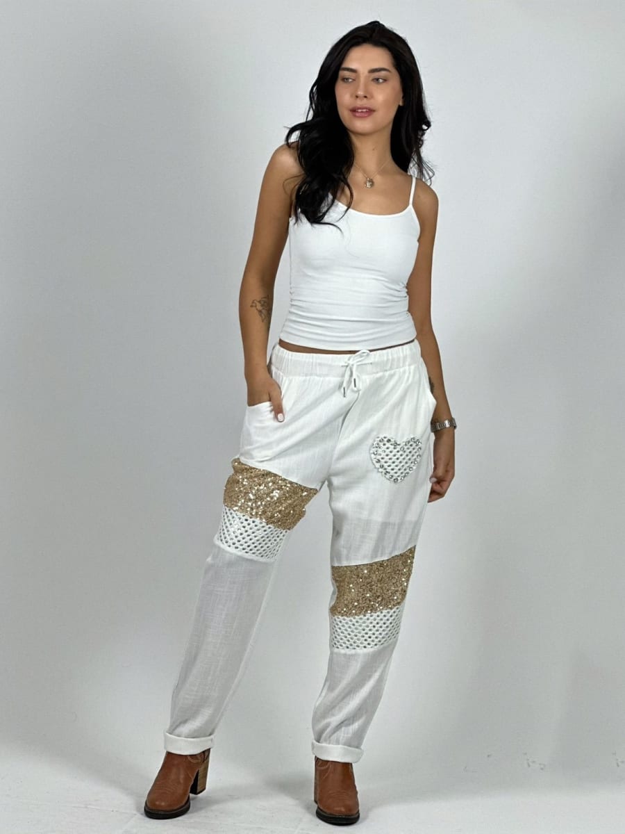 Jogger Lino Con Corazon y Lineas Diagonales Con Brillo A1-165