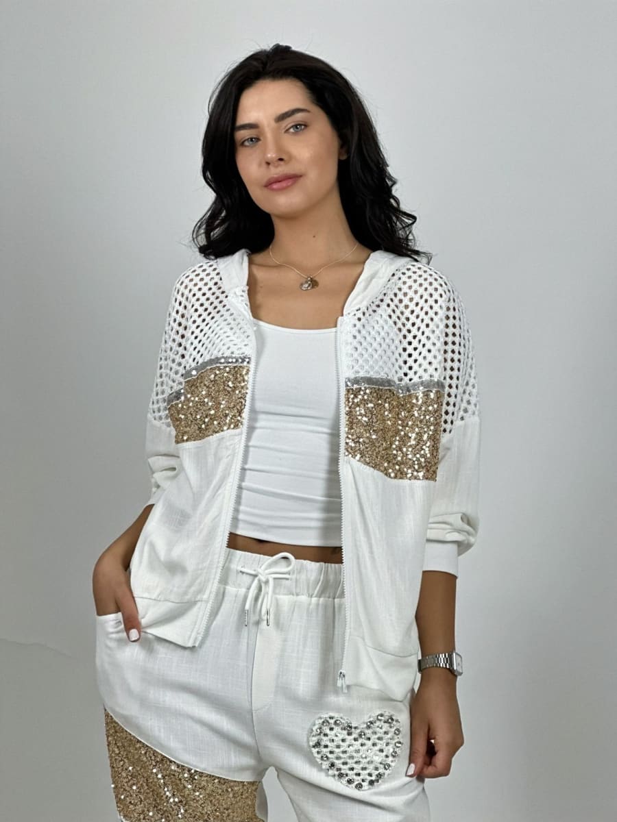 Poleron Lino con Brillo Mitad Tejido A1-28