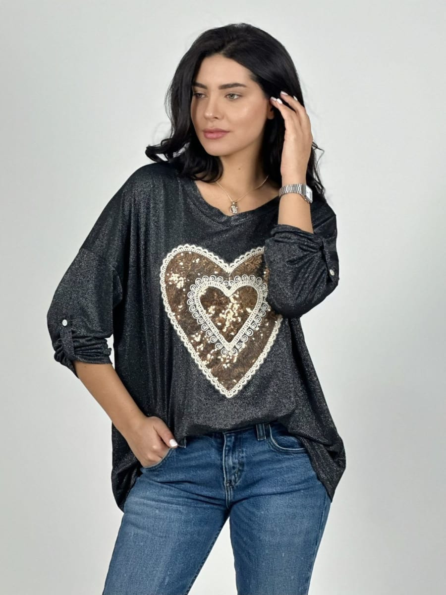 Polera Acetato Corazon Brillante y Blonda A1-202