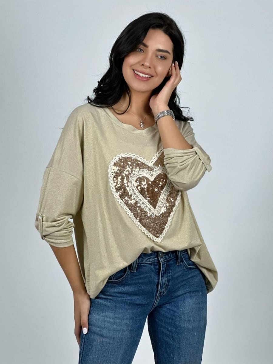 Polera Acetato Corazon Brillante y Blonda A1-206