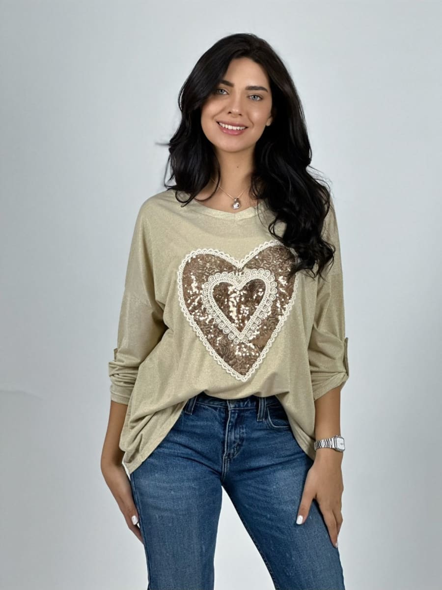 Polera Acetato Corazon Brillante y Blonda A1-207