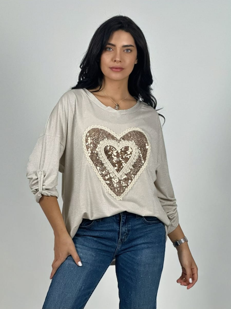 Polera Acetato Corazon Brillante y Blonda A1-2010