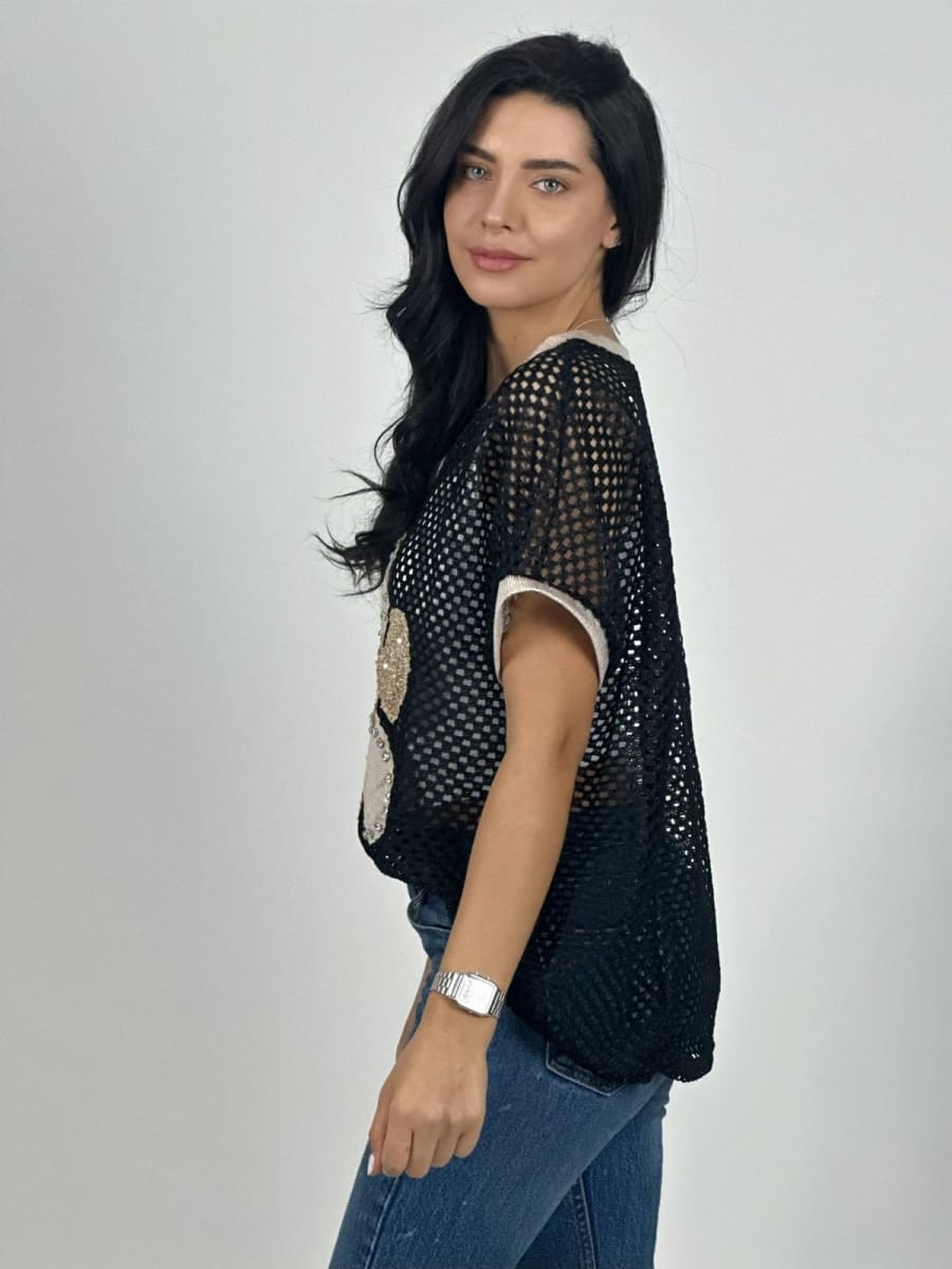 Polera Hilo Con Flor Grande Lentejuelas A1-166