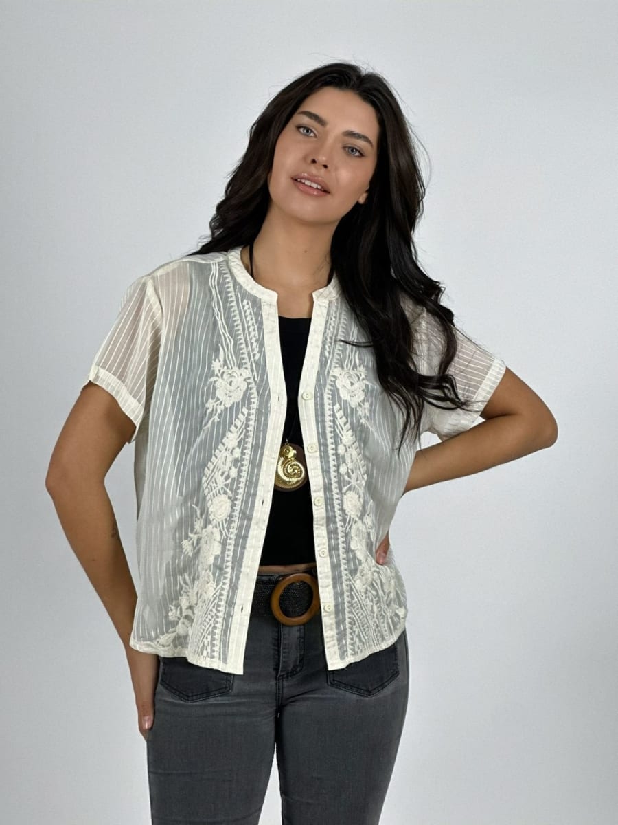 Blusa Encaje Flores Bordadas A1-402