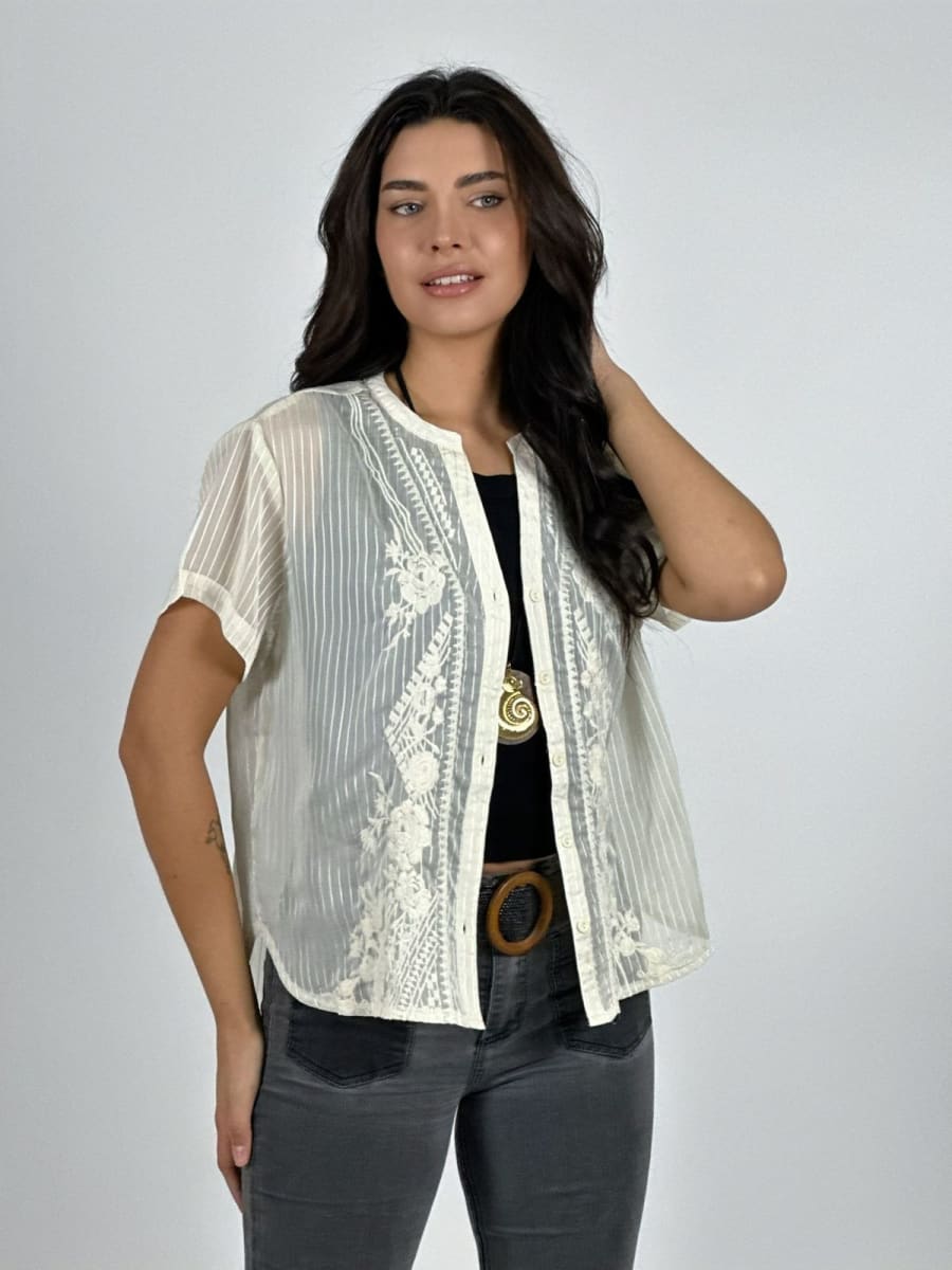 Blusa Encaje Flores Bordadas A1-401