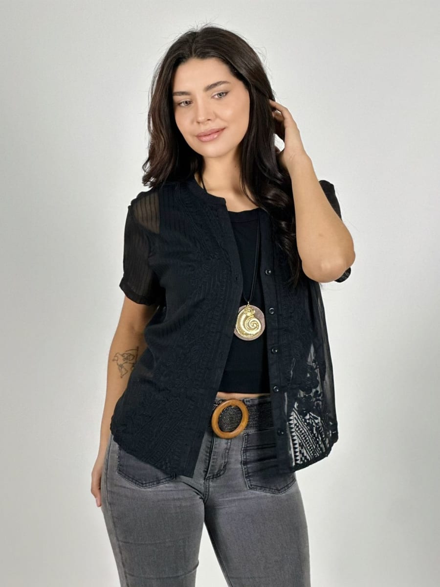 Blusa Encaje Flores Bordadas A1-405