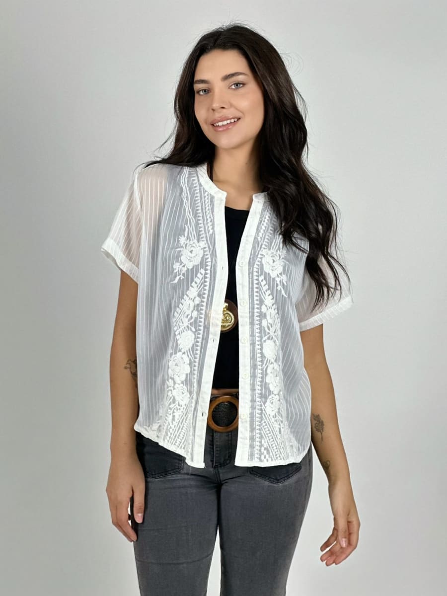 Blusa Encaje Flores Bordadas A1-407