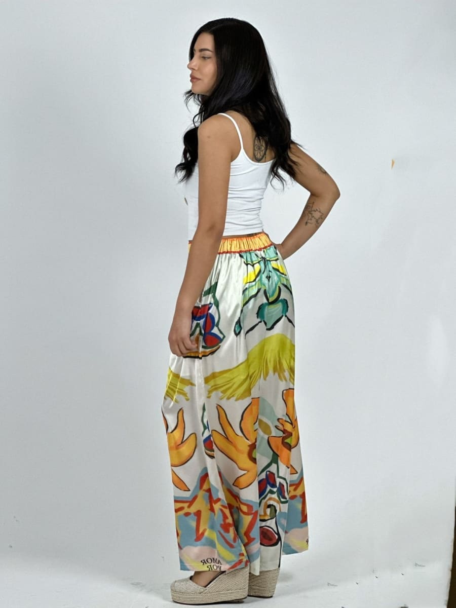 Palazzo Satin Estampado Colorido A1-383