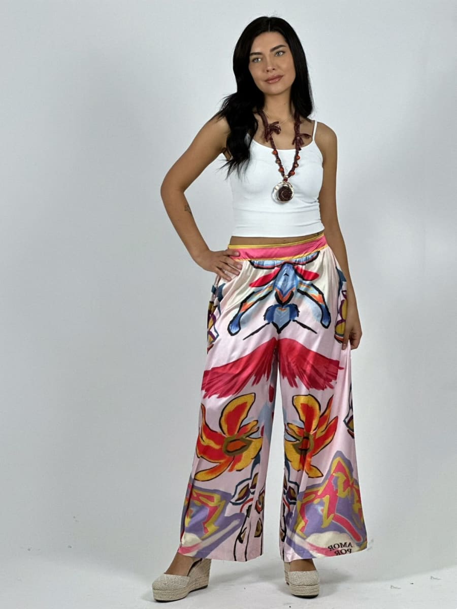 Palazzo Satin Estampado Colorido A1-385