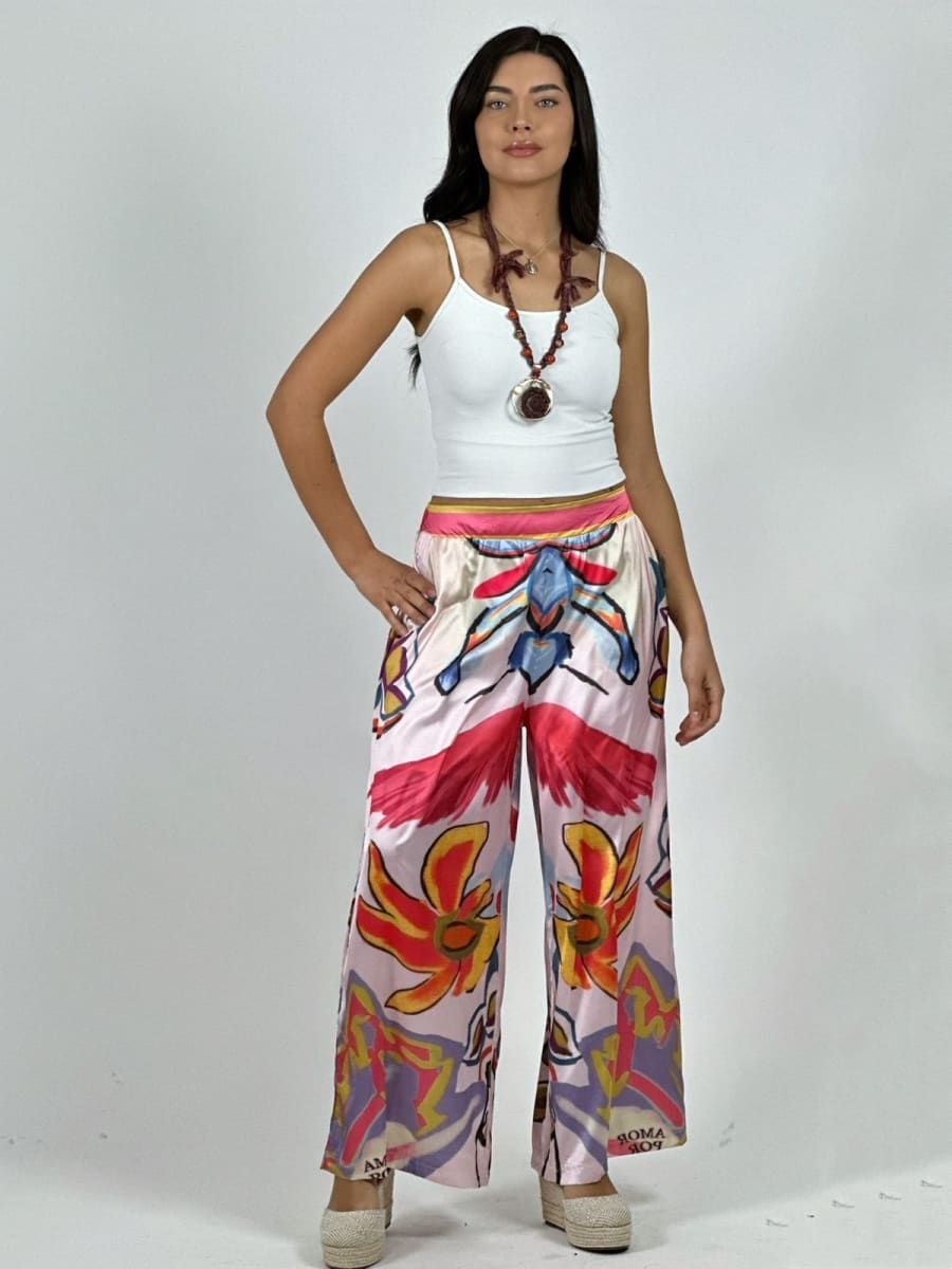 Palazzo Satin Estampado Colorido A1-384