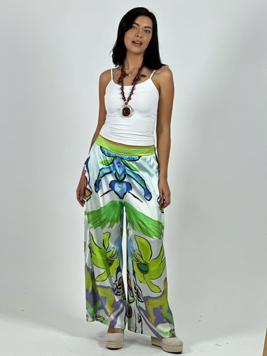 Palazzo Satin Estampado Colorido A1-387