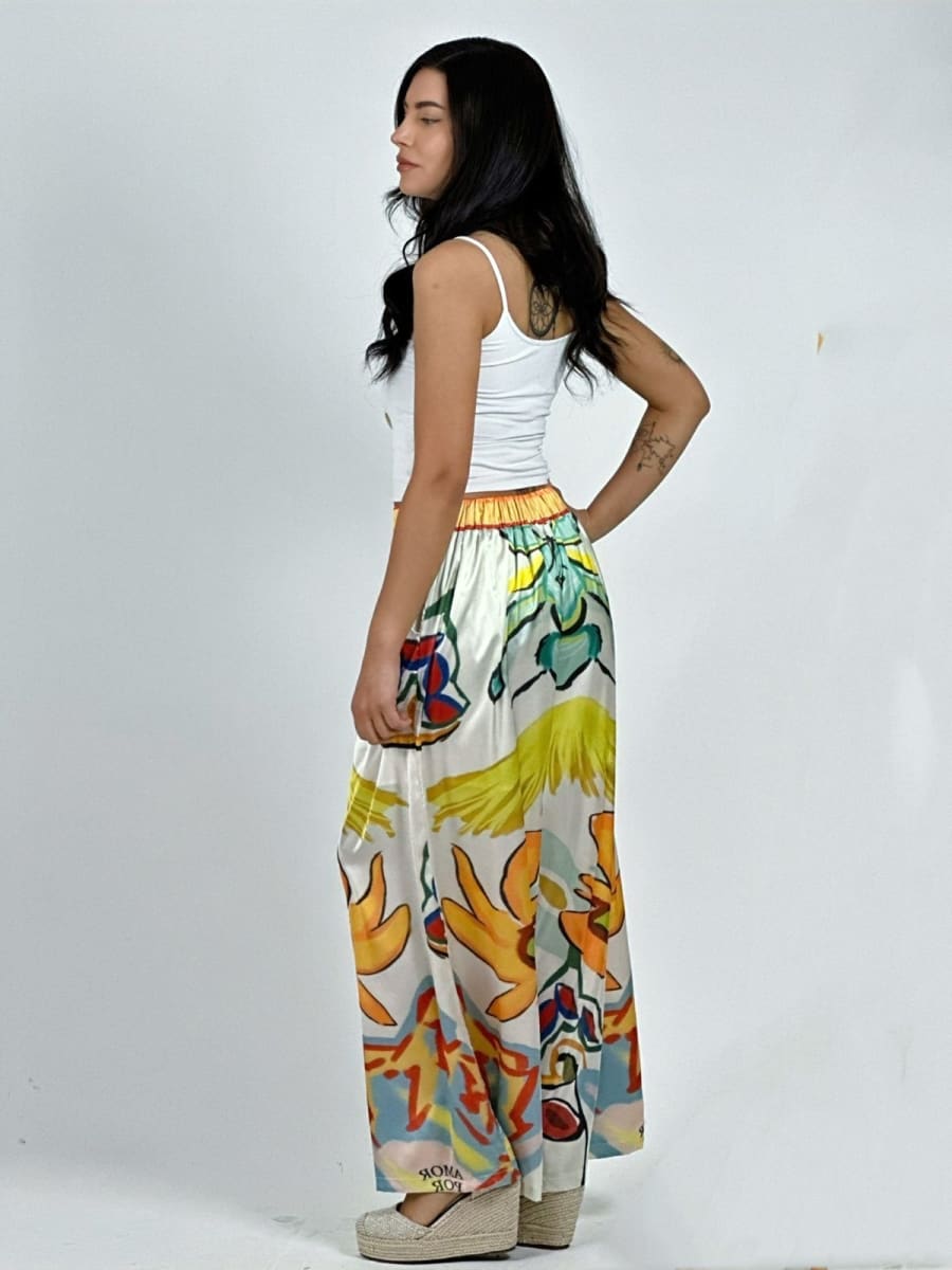 Palazzo Satin Estampado Colorido A1-382