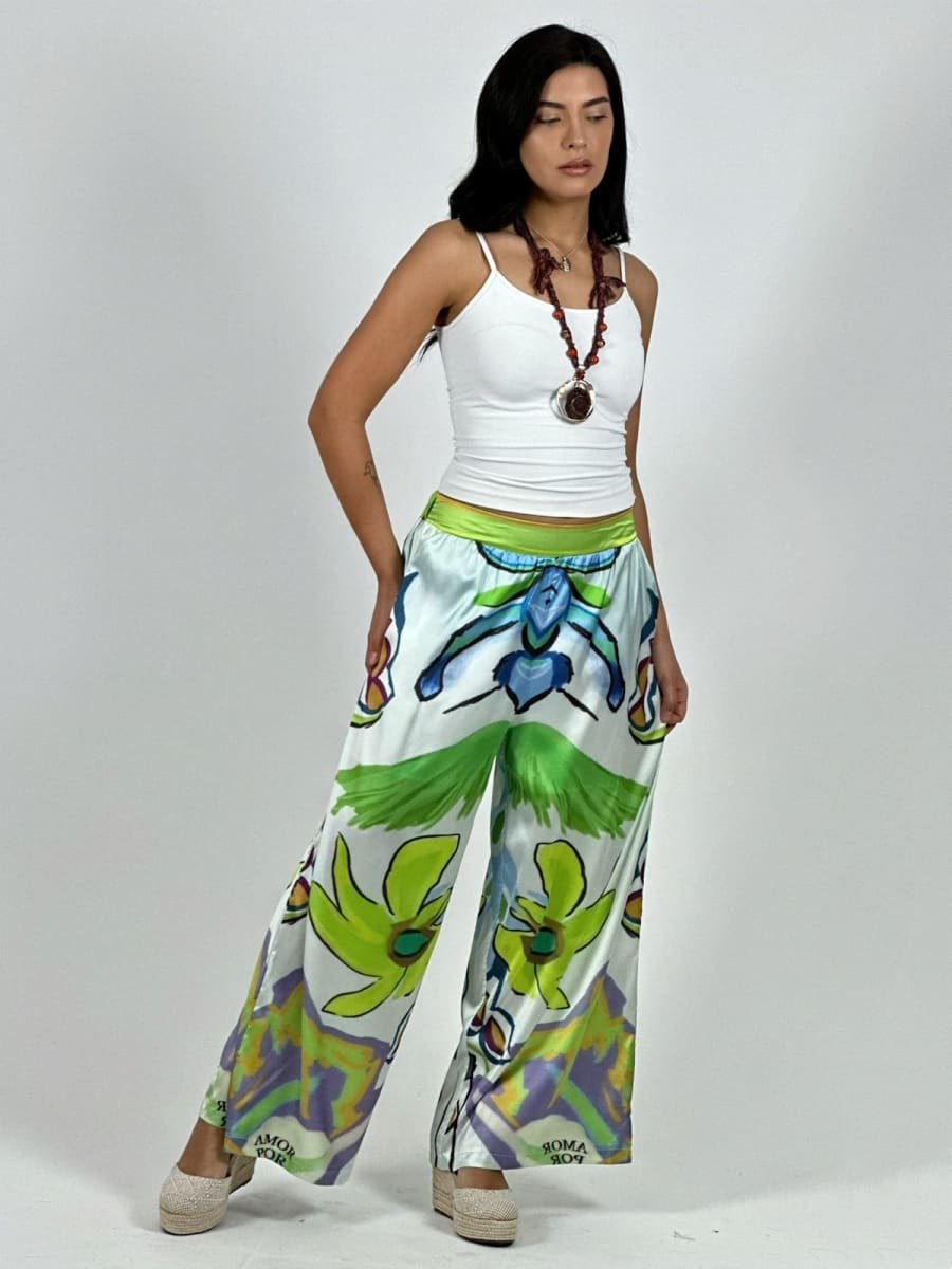 Palazzo Satin Estampado Colorido A1-388