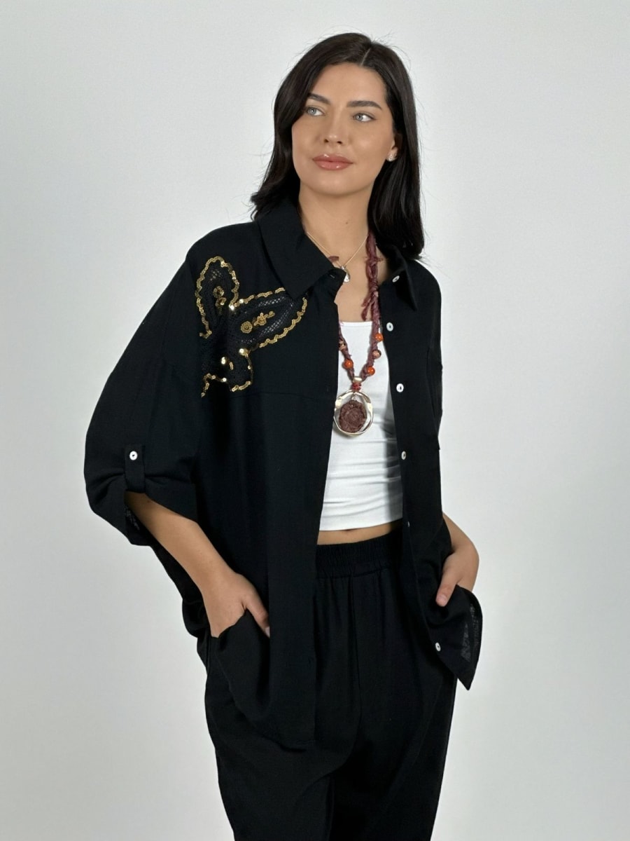 Blusa Lino Diseño Broderi con Brillos A1-231