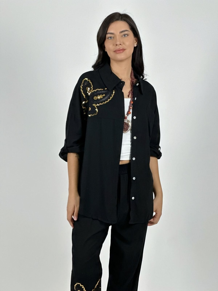 Blusa Lino Diseño Broderi con Brillos A1-232